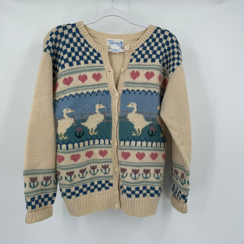 Deans of Scotland Womens Cottagecore Cardigan Size M Vintage‎ Goose Fair Isle